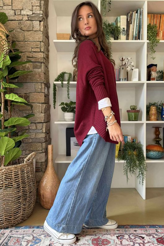 Charli Circle Knit Top Burgundy 